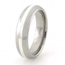 6 mm Tungsten dome band with Sterling Silver Inlay